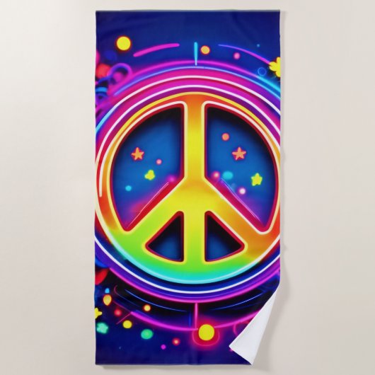 Neon Peace Symbol Art Strandlaken (Voorkant)