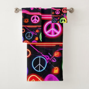 Neon Peace-symbolenpatronen Bad Handdoek