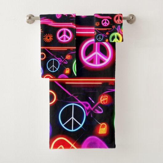 Neon Peace-symbolenpatronen Bad Handdoek (Insitu)