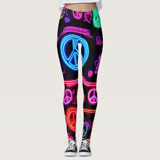 Neon Peace-symbolenpatronen Leggings (Voorkant)