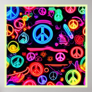 Neon Peace-symbolenpatronen Poster