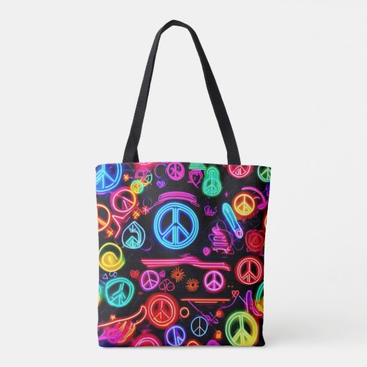 Neon Peace-symbolenpatronen Tote Bag (Achterkant)