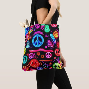 Neon Peace-symbolenpatronen Tote Bag