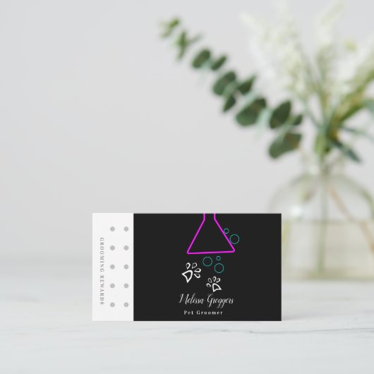Neon Pet Groomer Suds Logo Reward Visitekaartje (Staand voorkant)