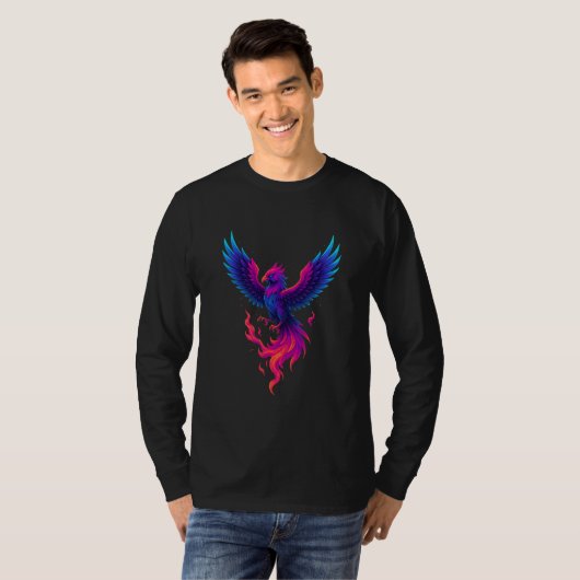 Neon Phoenix Rebirth – Vibrant Mythical Firebird D T-shirt (Voorkant volledig)