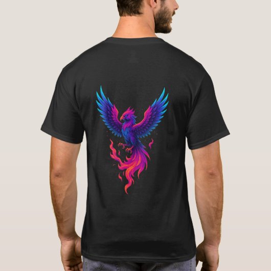 Neon Phoenix Rebirth – Vibrant Mythical Firebird D T-shirt (Achterkant)