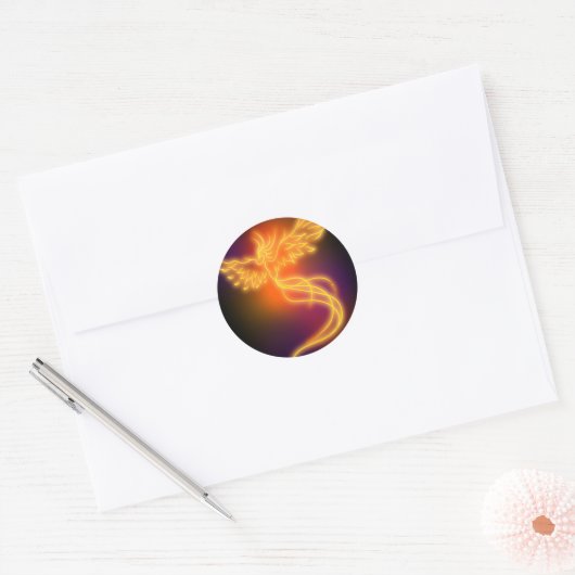 Neon Phoenix Ronde Sticker (Envelop)