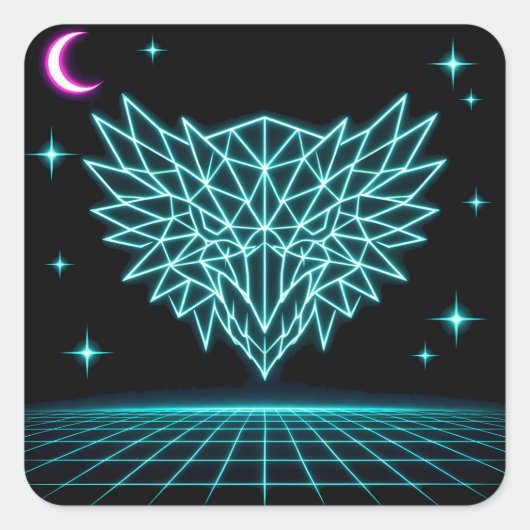 Neon Phoenix Synthwave - Retro Vuur Opgloeiend Vierkante Sticker (Voorkant)