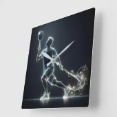 Neon Pickleball Player Vierkante Klok (Hoek)