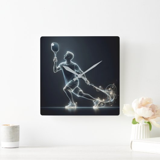 Neon Pickleball Player Vierkante Klok (Huis)