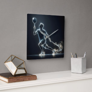 Neon Pickleball Player Vierkante Klok