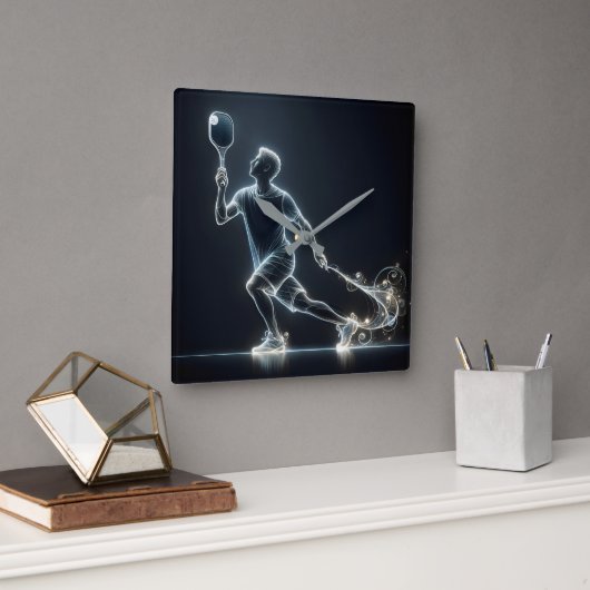 Neon Pickleball Player Vierkante Klok (Kantoor)