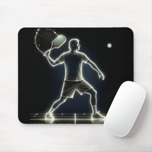 Neon pickleball speler met peddel muismat (Met muis)