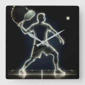 Neon pickleball speler met peddel vierkante klok (Voorkant)