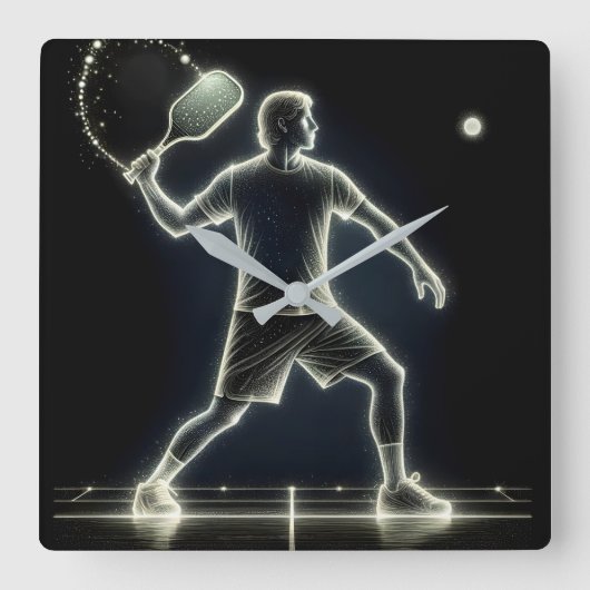 Neon pickleball speler met peddel vierkante klok (Voorkant)