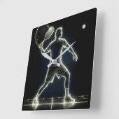 Neon pickleball speler met peddel vierkante klok (Hoek)