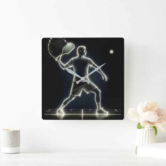 Neon pickleball speler met peddel vierkante klok (Huis)