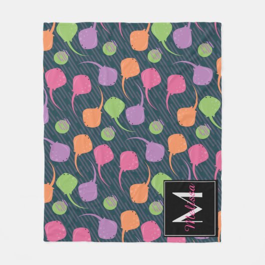 Neon Pijlroggen Kleurrijk Plezier Monogram Aangepa Fleece Deken (Voorkant)