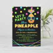 Neon Pineapple Birthday Party Kaart (Staand voorkant)