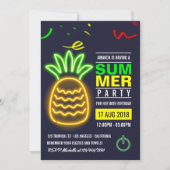 Neon Pineapple Summer Birthday Party Invitation Kaart (Voorkant)