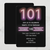 Neon Pink 101st Verjaardagsfeestuitnodiging Kaart (Voorkant / Achterkant)