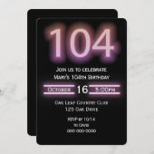 Neon Pink 104th Verjaardagsfeestuitnodiging Kaart (Voorkant / Achterkant)