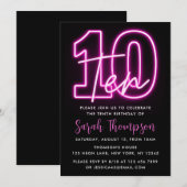 Neon Pink 10e verjaardag Uitnodiging (Voorkant / Achterkant)