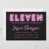 Neon Pink 11e verjaardag Uitnodiging (Voorkant)