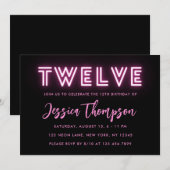 Neon Pink 12e verjaardag Uitnodiging (Voorkant / Achterkant)