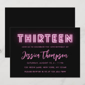 Neon Pink 13e verjaardag Uitnodiging (Voorkant / Achterkant)