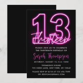 Neon Pink 13e verjaardag Uitnodiging (Voorkant / Achterkant)