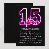 Neon Pink 15e verjaardag Uitnodiging (Voorkant / Achterkant)