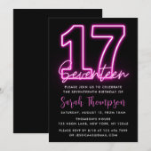 Neon Pink 17e verjaardag Uitnodiging (Voorkant / Achterkant)