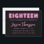 Neon Pink 18th Birthday Invitation Kaart<br><div class="desc">Het ontwerp is voorzien van roze Neon grafische kaarten aan de voorzijde. Ideaal voor meisjes.</div>