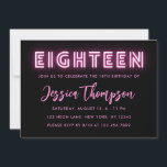 Neon Pink 18th Birthday Invitation Kaart<br><div class="desc">Het ontwerp is voorzien van roze Neon grafische kaarten aan de voorzijde. Ideaal voor meisjes.</div>