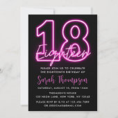 Neon Pink 18th Birthday Invitation Kaart (Voorkant)