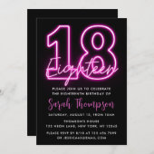 Neon Pink 18th Birthday Invitation Kaart (Voorkant / Achterkant)