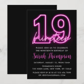 Neon Pink 19e verjaardag Uitnodiging (Voorkant / Achterkant)