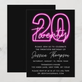 Neon Pink 20e verjaardag Uitnodiging (Voorkant / Achterkant)