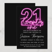 Neon Pink 21st Birthday Uitnodiging (Voorkant / Achterkant)