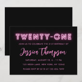 Neon Pink 21st Birthday Uitnodiging (Voorkant / Achterkant)