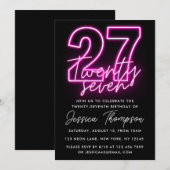Neon Pink 27th Birthday Uitnodiging (Voorkant / Achterkant)