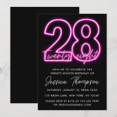 Neon Pink 28e verjaardag Uitnodiging (Voorkant / Achterkant)