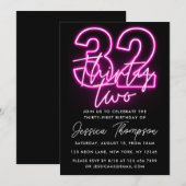 Neon Pink 32e verjaardag uitnodiging (Voorkant / Achterkant)