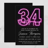 Neon Pink 34th Birthday Uitnodiging (Voorkant / Achterkant)