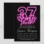 Neon Pink 37th Birthday Uitnodiging (Voorkant / Achterkant)