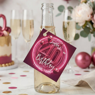 Neon Pink 3D Balloons 40th Birthday Thank You Bedankjes Labels