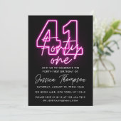 Neon Pink 41st Birthday Uitnodiging (Staand voorkant)