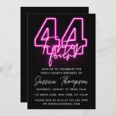 Neon Pink 44th Birthday Invitation Kaart (Voorkant / Achterkant)