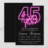 Neon Pink 45e verjaardag Uitnodiging (Voorkant / Achterkant)